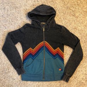 Aviator Nation retro 5 stripe two tone mountain zip hoodie unisex small (S)